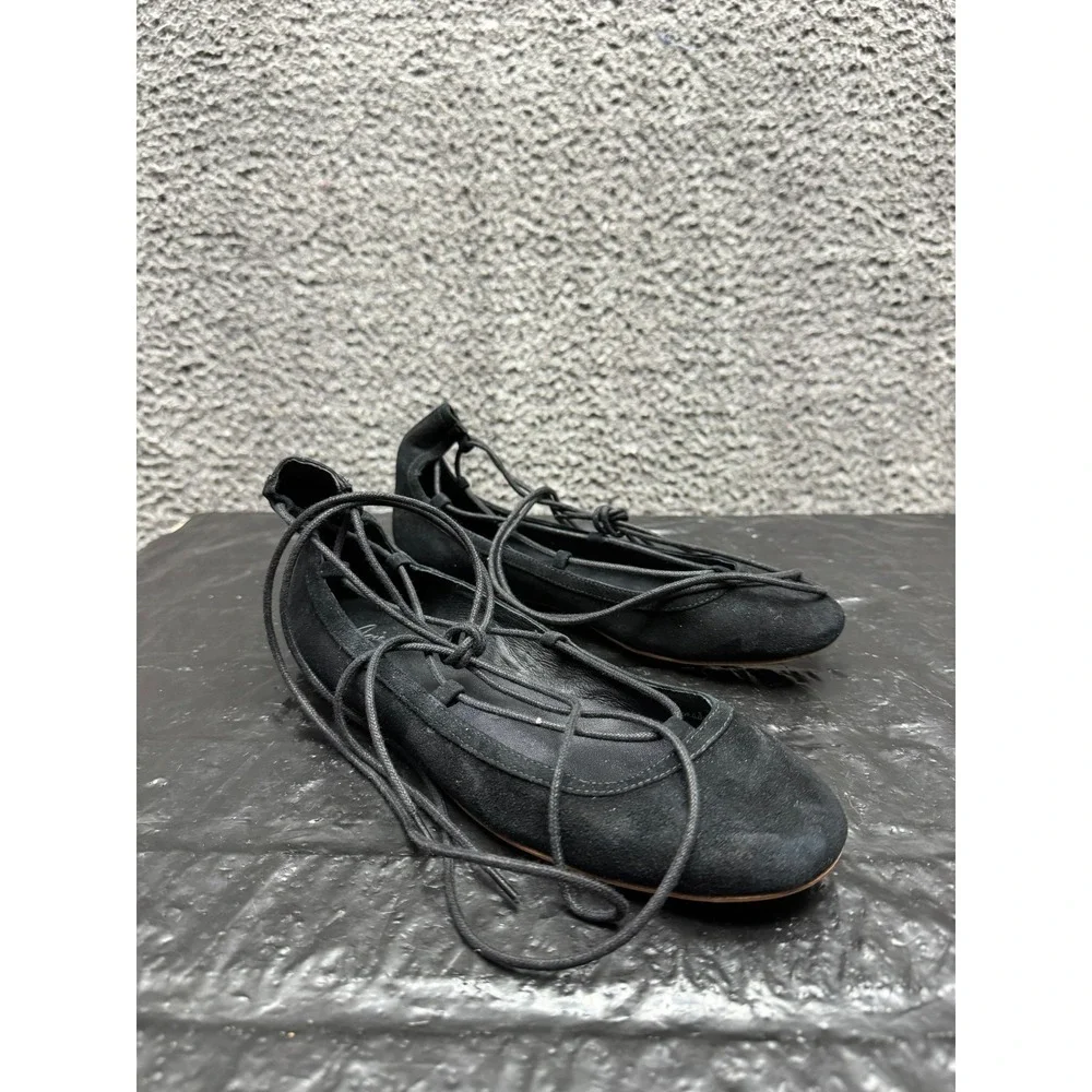 Joie Jenessa Suede Lace-Up Ballerina Flats Black Womens Size 38.5 EU